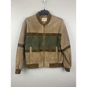 Scully Jacket Mens Large Brown Green Suede Leather Bomber Aztec Western Zip Up